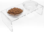 Acrylic Elevated Dog Cat Bowls Pet Feeder Double Bowl Raised Stand Comes with 2 Removable Glass Bowls and 2 Stainless Steel Bowls.Perfect for Large Dogs, 7.2" Tall