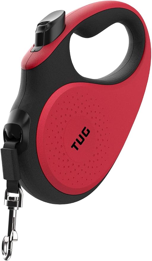 TUG 360° Tangle-Free Retractable Dog Leash with Anti-Slip Handle | 16 ft Strong Nylon Tape | One-Handed Brake, Pause, Lock (Small, Red)