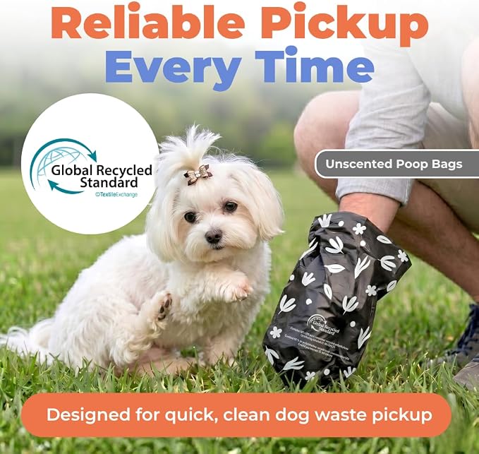 Best Pet Supplies GRS Poop Bags for Dogs - Black, 150 Count, Unscented | Unscented, 50% Post-Consumer Recycled Plastic, Leak-proof, Easy-Tear perforations, Thick Bags, Fits Standard Holders