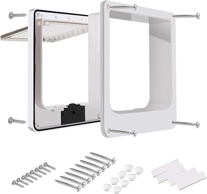 CEESC X-Large Cat Door for Interior/Exterior, for Pets <24.8", White | Rotary 4-Way Lock, Weatherproof, Fits doors 1.26-2.14", Adjustable tunnel depth, Upgraded version