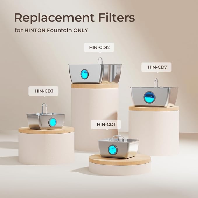 HINTON Pet Water Fountain Replacement Filters & Pre-Filter Sponges for 3.2L/7L/12L Dog and Cat Water Fountain - 9 Pack Filters & 9 Pre-Filter Sponges