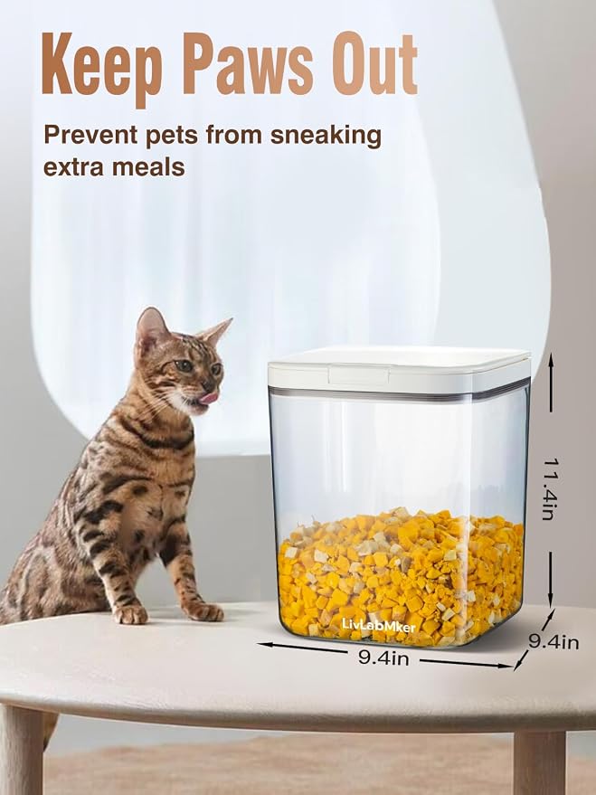 15 lb Airtight Pet Food Storage Container, 11 L, White | 11 L BPA-free bin with airtight pop-lock lid keeps up to 15 lb of dry dog or cat food, treats, rice, flour, or cereal fresh.