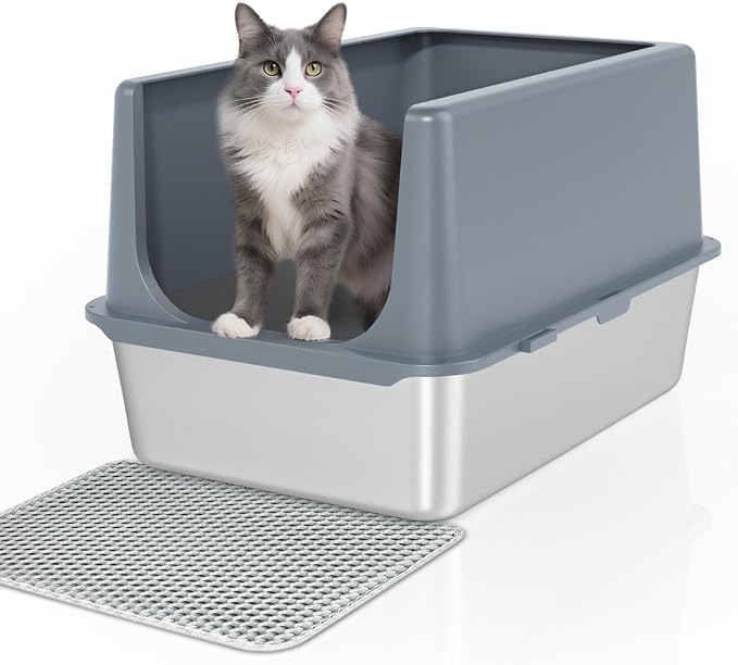 Stainless Steel Cat Litter Box with Lid,Metal Cat Litter Box,23.5x15.5x14in | Cat Litter Pan for Large Cats, Non-Sticky Large Kitty Litter Box Easy to Clean, Anti-Leakage,xxl