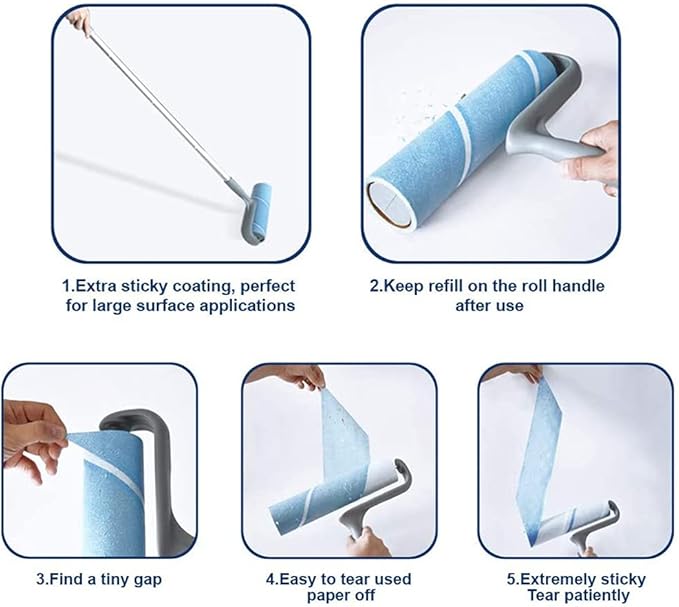 Layers Large 10in Wide Roller 75 Sheets with 4-Foot Extendable Handle | 2 Packs Wide Lint Refills (25+50) , for Remove Pet Hair, Lint, and Dust