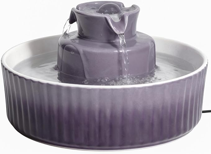Ceramic Cat Water Fountain, 2.1L/71oz Cupcake Pet Water Fountain | Gradient Purple Automatic Pet Water Fountain For Cats & Dogs, Double Filtration, Easy To Clean, 360° Circulating Water Design