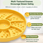 Slow Feeder Dog Bowl Silicone Suction Cup Anti Spill Dogs Cats Yellow | strong suction base prevents sliding, extends mealtime, reduces anxiety, textured surface, dishwasher safe