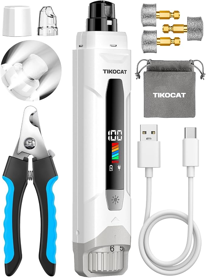 Whisper-Quiet Dog Nail Grinder Kit 50%More Powerful for Sensitive Dogs,Cats | 6-Speed Pet Nail Clippers & Trimmers with 4 LED Lights,3 Grinding Bits, No Over-Cutting,Stress-Free Grooming Set for All Pets