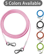Dog Tie Out Cable - Chew Proof Steel Wire Lead - 360° Tangle Free Outdoor Leash for Pups - Dog Runner Cable for Small to Medium Dogs (Pink, 45lbs/30ft)