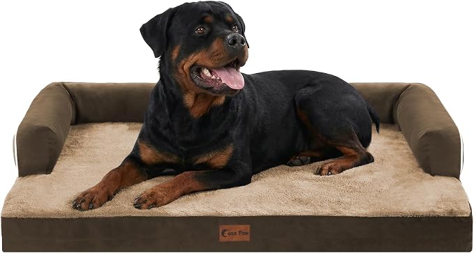 Orthopedic Washable Dog Bed for Extra Large Dogs, 48x30in, Brown | Orthopedic Foam Eases Joint Pressure, Bolsters Supports Head And Neck, Washable Pet Beds, Removable Cover, Non-Slip Bottom