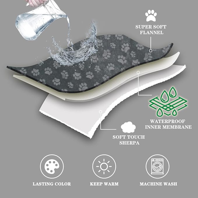 Dog Blankets for Small Dogs - Waterproof Cat Blanket Washable - Sherpa Fleece Puppy Blanket, Soft Plush Reversible Throw Protector for Bed Couch Car Sofa, 30"X40", Dark Grey