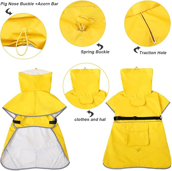 Waterproof Dog Raincoat Hooded Slicker Poncho Raincoat for Medium Large Dogs, Adjustable Dog Rain Coat Jacket(Yellow, 6XL)