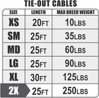 BV Dog Tie Out Cable 25 Feet - Heavy Duty Dog Lead Up to 250 Pounds - Reflective & Rust-Free with Quick Release Swivel Clips & 360° Rotating Clasp - Tangle-Free Dogs Runner for Yard (Grey, Single)