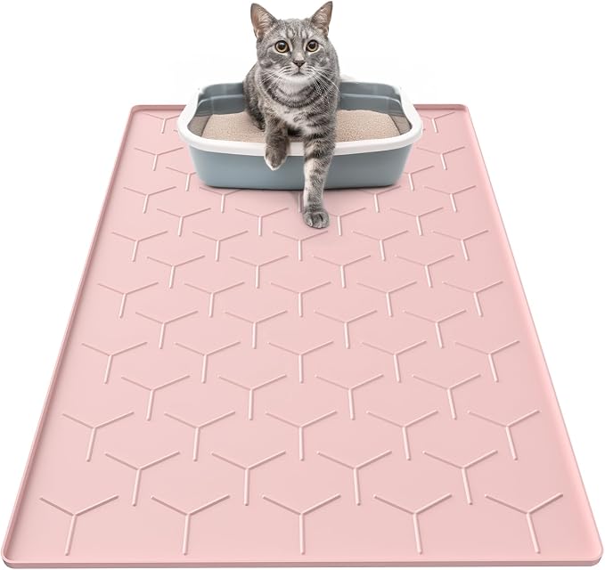 Garoopion Silicone Cat Litter Mat 34×22 inch, Easy to Clean, Pink | Waterproof Silicone Mat with Raised Edges, Catch Litter, Protect Floor from Urine, Multi-Use for Dog/Sink/Kitchen/Boots