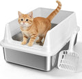 Stainless Steel Cat Litter Box with Scoop,M Metal Pan for Kittens | Metal Litter Box with High Sides & Lid, Open Top Low Entry , Non-Stick Easy Clean ，Kitty Cat Box for Indoor Cats, High Wall