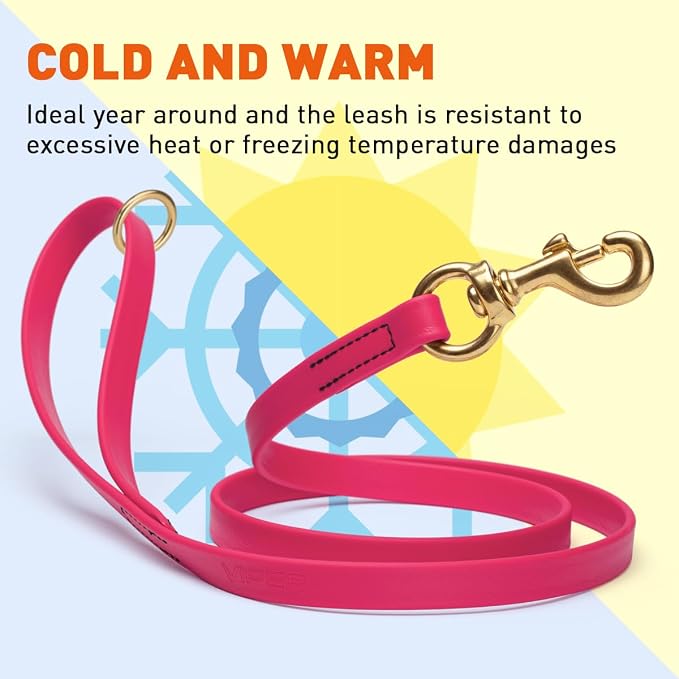 Viper Biothane K9 Working Dog Leash Waterproof Lead for Tracking Training Schutzhund Odor-Proof Long Line with Solid Brass Snap for Puppy Medium and Large Dogs 6ft, Passionfruit Pink