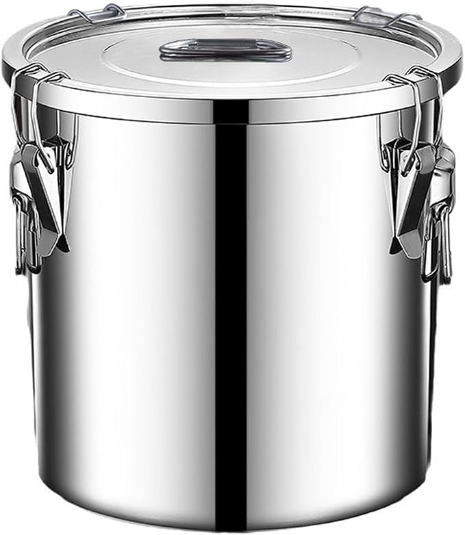 304 stainless steel food storage containers with lids lock clips airtight container large airtight for rice flour sugar grain coffee bean storage containers Kitchen jar (3.17gal/12L)