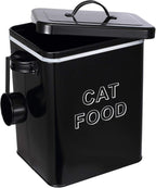 Cat Food Storage Container Farmhouse Pet Food Storage Containers with Lid and Scoop, Perfect Vintage Canister Treats Tin for Kitchen Countertop, Shelf, Great Gift for Pet Owners - Cat Food - Black