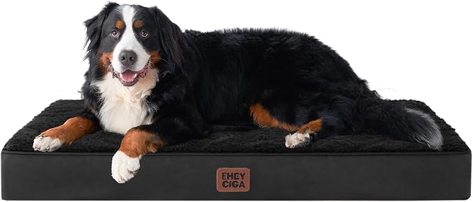 EHEYCIGA Orthopedic Dog Bed Large with Removable Washable Cover,Black,50x36 | Egg Crate Foam Support,Durable Oxford fabric,Non-Slip Bottom,Machine Washable,Soft Waterproof Plush Pet Bed Mat For Crate
