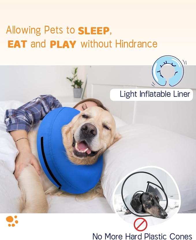 Supet Inflatable Dog Cone Collar for Large Medium Small Dogs, Soft Cone Collar for Dogs Cats, ECollar Doggie Neck Donut Dog Cone Alternative After Surgery