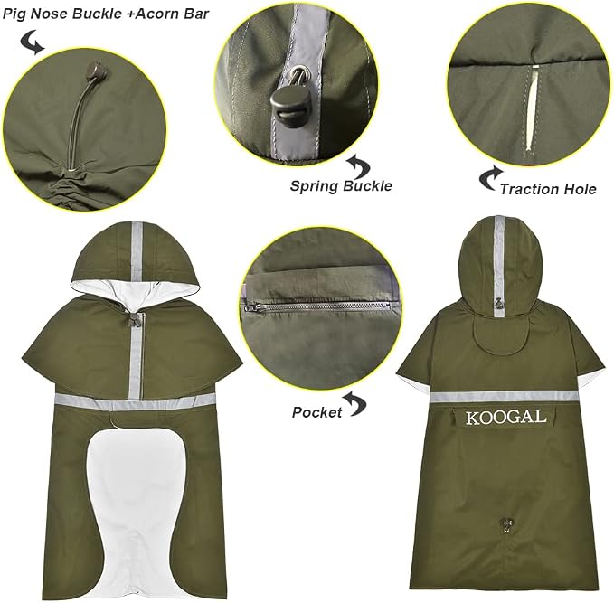 Pet Large Dog Raincoat Apparel Poncho Waterproof for Medium Large Sized for Dog Raincoat Clothes Jacket (5XL, Green)