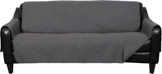Furhaven Waterproof & Non-Slip Large Sofa/Couch Cover Protector for Dogs, Cats, & Children - Quilted Paw Print Living Room Furniture Cover - Gray, Large Sofa