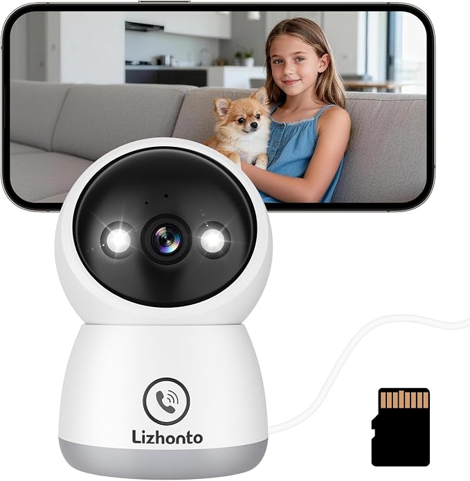 3MP WiFi Indoor Pet Security Camera | 360° Pan Tilt, 16GB Local Storage, Plug-In Wired Power | Color Night Vision, Motion Detection for Baby, Pets, Home