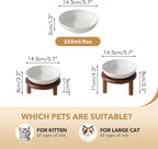 Havniva Elevated Cat Bowls, Ceramic Cat Bowl with Wood Stand, Wide Opening | 5.7” Raised Cat Food Bowls, Whisker Friendly Cat Dish, Anti-Slip Cat Water Bowls, Shallow Cat Bowls, Cat Food & Water Bowl
