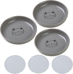 Lusifaco Shallow Wide Cat Food Bowls Anti Whisker Fatigue (Grey, 3 Pack) | 5.9 Inch 2 Height Raised Ceramic Cat Dishes with Bamboo Stand, Flat Pet Water Food Plates Feeding Station for Indoor Kitten
