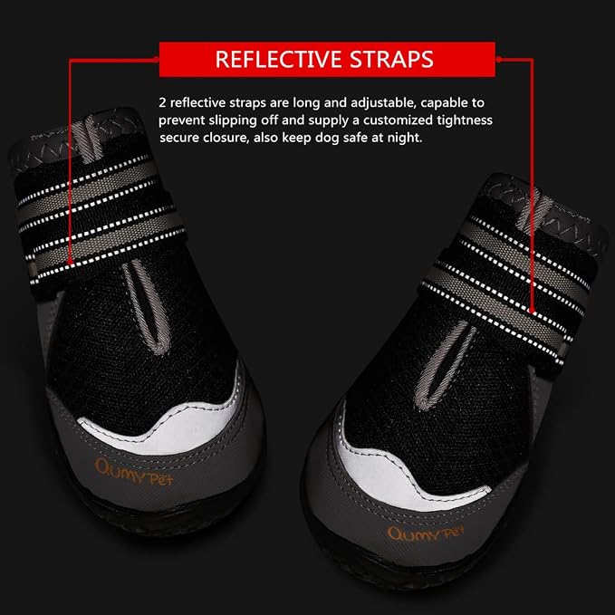 QUMY Dog Shoes for Large Medium Dog Boots & Paw Protectors for Hot Pavement | Summer Heat Protection, Mesh Breathable Nonslip Dog Booties for Hardwood Floors Indoor, Outside Walking Running Hiking Black