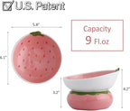 Ceramic Raised Cat Bowl, Pink, Strawberry Shaped | Elevated Food Bowl, Indoor Cats, Anti-Vomiting & Spine Protection, Cute Tilted Pet Dish, For Flat-Faced Cats and Kittens
