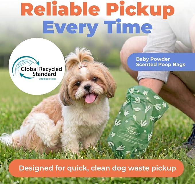 Best Pet Supplies GRS Poop Bags for Dogs - 150 Count, Green, | Scented, 50% Post-Consumer Recycled Plastic, Leak-proof, Easy-Tear perforations, Thick Bags, Fits Standard Holders