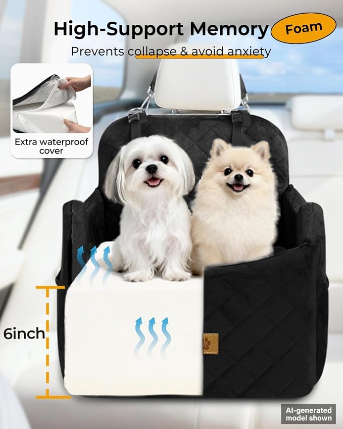 Dog Car Seat for Small/Medium Dogs, Detachable Washable Dog Booster Car Seat Under 35lbs, High-Support Memory Foam,Travel Bed with Storage Pockets