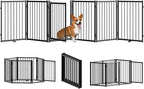 SNUOWU Full Metal Freestanding Dog Gate with Door, 24'' Height Foldable Pet Dog Fence for Indoor & Outdoor, 6 Panels Extra Wide Free Standing SmallDog Gates for Doorways,House,Stairs,Porch,Deck,Yard