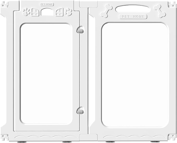Clear Dog Playpen Extension Panel Set with 1 Door & 1 Side Panel, Height 30 inch, White