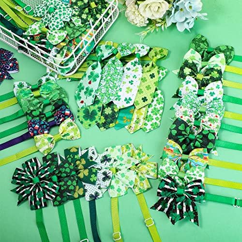 120 Pcs St. Patrick's Day Dog Bow Tie Collar Set Includes 60 Green Irish Bow Ties for Dogs Dog Grooming Bowtie 30 Dog Neckties 30 Large Bow Tie Collar Pet Holiday Accessories for Dog Cat (Shamrock) - Image 5