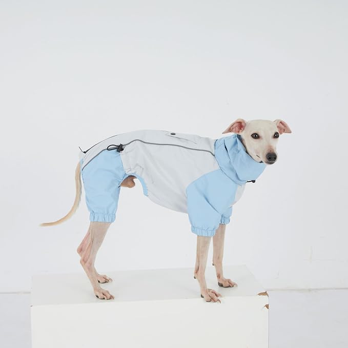Dachshund Dog Raincoat with Legs, Waterproof Full Body Jacket, Hooded Outdoor Windbreaker for Small & Medium Dogs, Mini Dachshund Puppy Coat (Blue,S(9-13lbs))