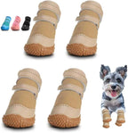 Dog Shoes for Small Dogs, Dog Boots & Paw Protectors for Hot Pavement Winter Snow Hiking, Anti-Slip Dog Booties for Hardwood Floor Pink Brown Size 3