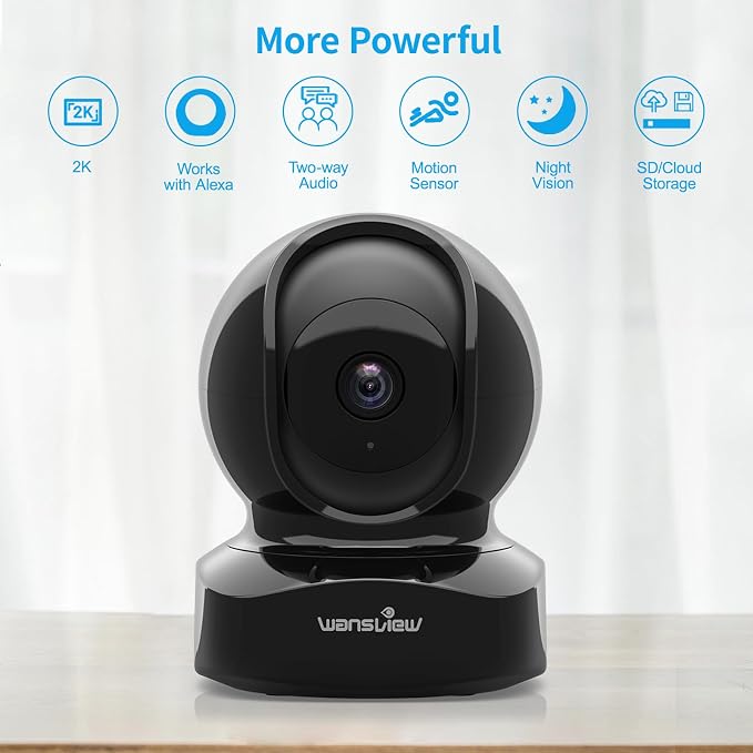 wansview 2K Indoor/Pet Cameras for Home Security, 2.4G WiFi Only, Q5 3MP B | Home Indoor Camera for Baby/Pet/Nanny, Motion Detection, 2 Way Audio Night Vision, Works with Alexa, with TF Card and Cloud
