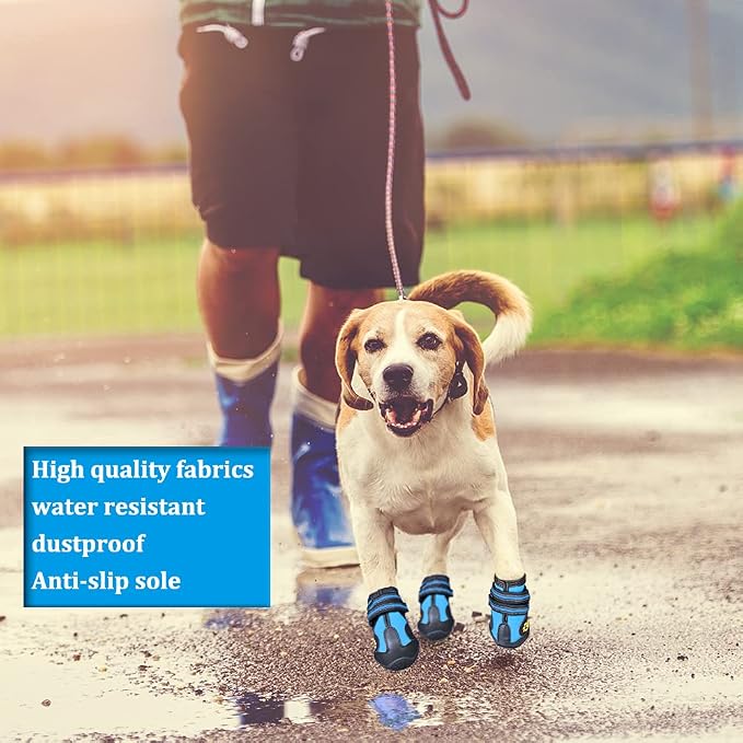 CovertSafe& Dog Boots for Dogs Non-Slip, Waterproof Dog Booties for Outdoor, Dog Shoes for Medium to Large Dogs 4Pcs with Rugged Sole Black-Blue