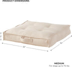 Indoor Dog Bed with Removable Washable Cover, Soft Basketweave Fabric, Reversible Cushion, Carry Handle, Baffle Construction to Help Prevent Fill Shifting, Cream - Medium (32"x32")