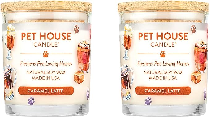 Pet House Fall Candles, Long Lasting, Clean Burning, Soy Wax Scented Candles for Pet Odor, Caramel Latte, 2 Pack