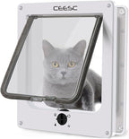 CEESC Large Cat Door for Interior/Exterior, for Pets <23.62", White | Rotary 4-Way Lock, Weatherproof, Fits doors 1.26-2.14", Adjustable tunnel depth, Upgraded version