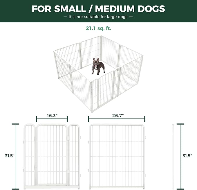 FXW Homeplus Indoor Dog Playpen with Fence-to-Wall Anchors, 32" H, 8 Panels | Calm Indoor Play Area, 4 Wall Anchors for Flexible Boundaries, for Small & Medium Dogs, Patented