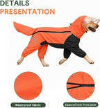 Full-Body Dog Raincoat with Detachable Hood, Waterproof Reflective Dog Rain Jacket with Tail Cover, Adjustable Fit and Leash Portal for Rainy Walks, Orange, X-Large