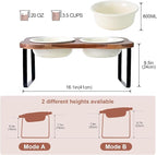 SPUNKYJUNKY Ceramic Elevated Tilted Dog Bowls Bone-Shaped Raised with 2 Height Iron Stand, 6.9'' Dog and Cat Food Water Bowls Set Non-Slip for Small Medium Sized Breed - 20 OZ,Beige