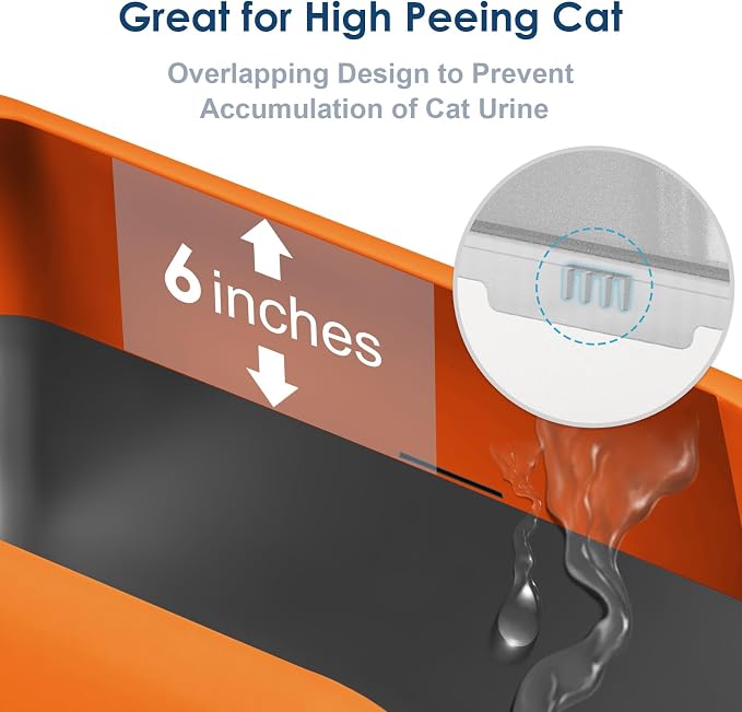 Suzzipaws XL Enclosed Stainless Steel Cat Litter Box for Big Cats | High-Side Anti-Leakage Stainless Steel Litter Box, Non-Sticky, Easy-Clean, Less Tracking for Multi-Cat Homes, Orange