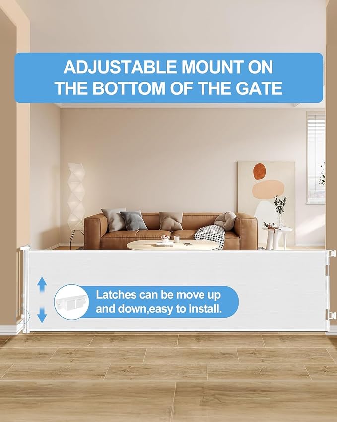 Veraste Retractable Baby Gate,Mesh Baby Extra Wide Gate,Extra Long Dog Gate,33" Tall,Large Extends up to 150" Wide,Child Safety Extra Large Gate for Doorways, Stairs, Indoor/Outdoor（White,33"x150"）