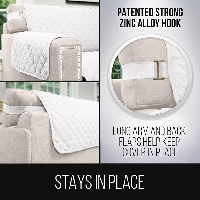 Sofa Shield® Couch Recliner Covers for Dogs, Reversible Furniture Protector with Strap, Stain and Tear Resistant Cushion Cover, 28 inch Seat, Machine Washable Slipcover Dog Pets Cats, White