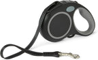 Amazon Basics Reflective Retractable Dog Leash, 16.4 Ft Tape Leash for Dogs Up to 55 Lbs, Non-Slip Comfort Grip, Quick-Lock, Medium, Black