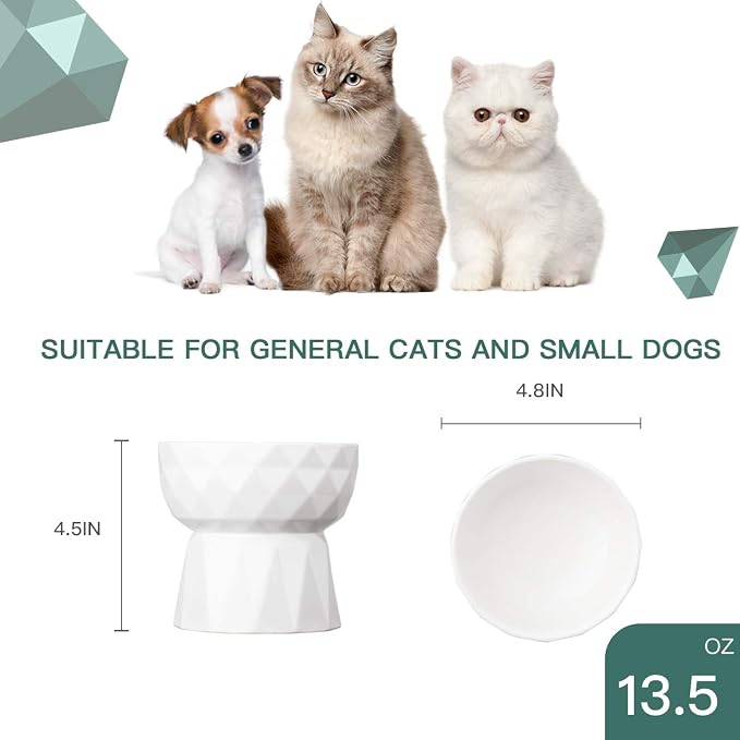 Frewinky Cat Bowls,Ceramic Cat Bowls Anti Vomiting,Raised Food and Water Bowl Set for Cats and Small Dogs,13.5 Oz